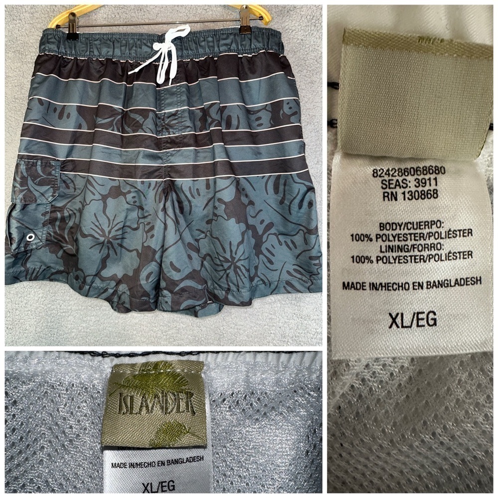 Islander Blue Floral Hawaiian Board Swim‎ Trunks